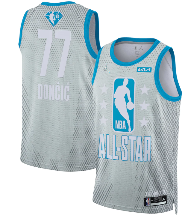 Men's Dallas Mavericks #77 Luka Doncic 2022 All-Star Grey 75th Anniversary Navy Stitched Basketball Jersey Men's Dallas Mavericks #77 Luka Doncic 2022 All-Star Grey 75th Anniversary Navy Stitched Basketball Jersey